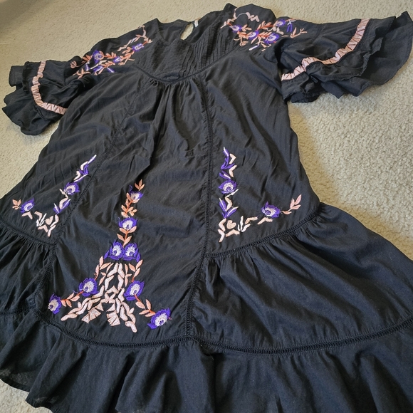 Free People Black Mini Dress with Purple Embroidery - Picture 4 of 16